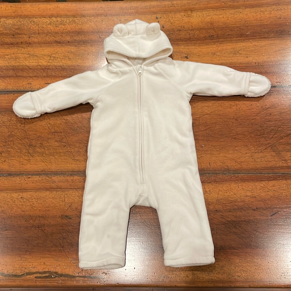 Old Navy Cream Hooded Fleece Baby One-Piece with Bear Ears